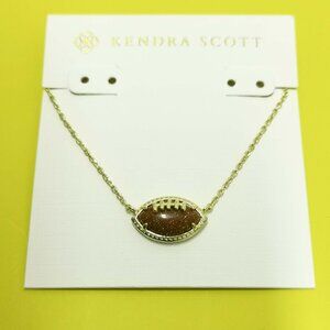Kendra Scott Football Gold Orange Goldstone Short Necklace New